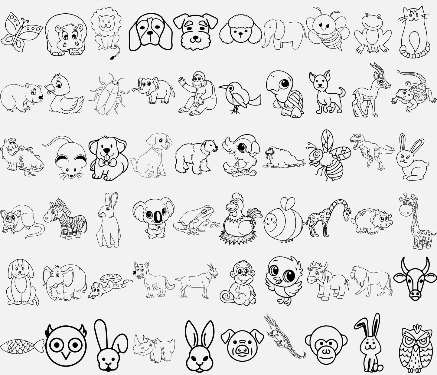120 Animal Doodle SVG Bundle | Cute Safari & Farm Animal Clipart | Nursery Doodle SVG Files - GiftUpp