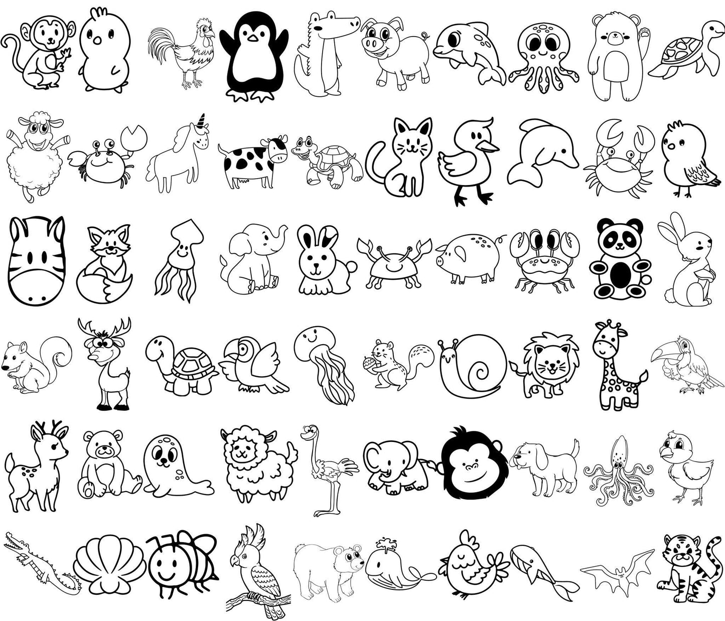 120 Animal Doodle SVG Bundle | Cute Safari & Farm Animal Clipart | Nursery Doodle SVG Files - GiftUpp