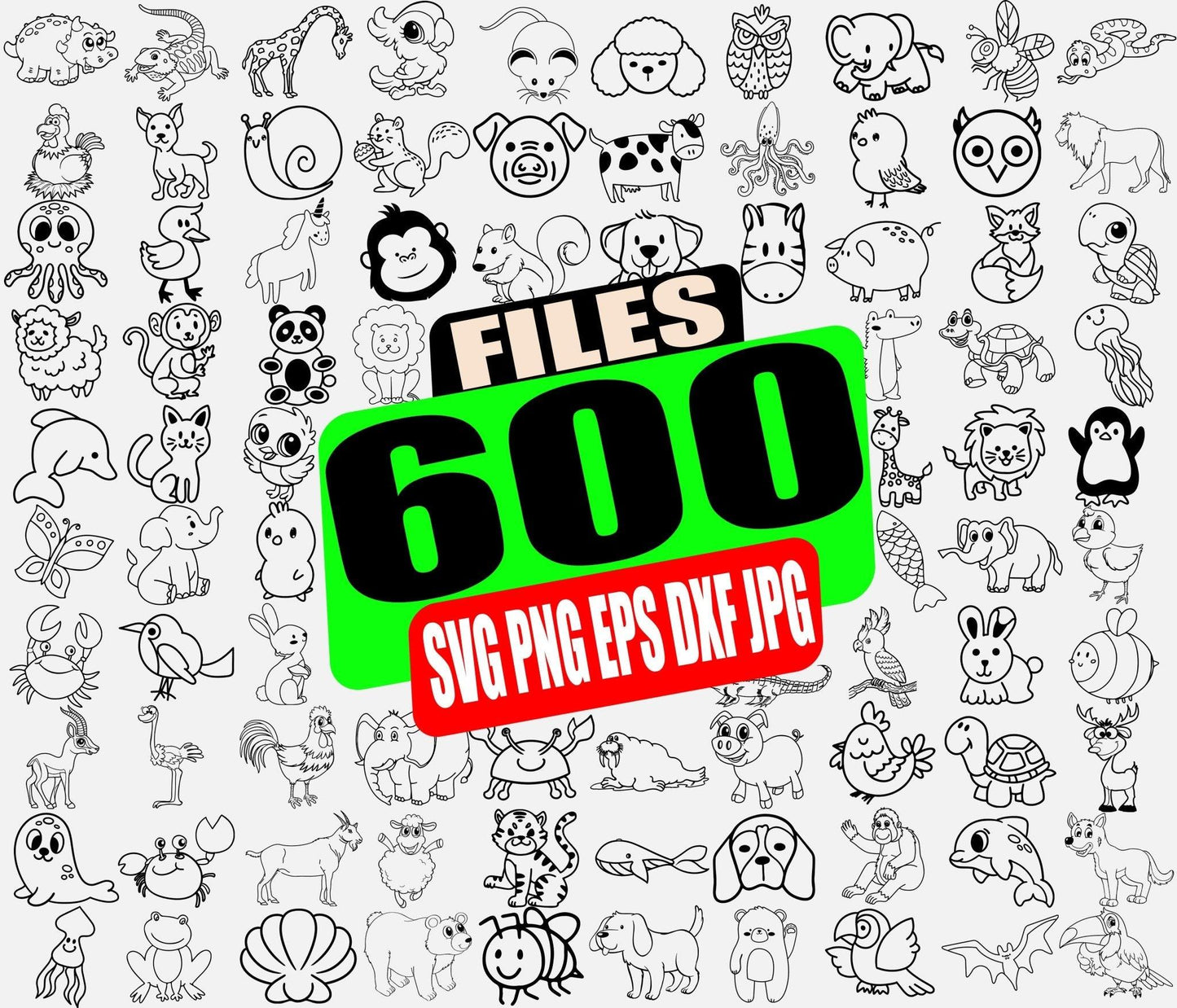 120 Animal Doodle SVG Bundle | Cute Safari & Farm Animal Clipart | Nursery Doodle SVG Files - GiftUpp