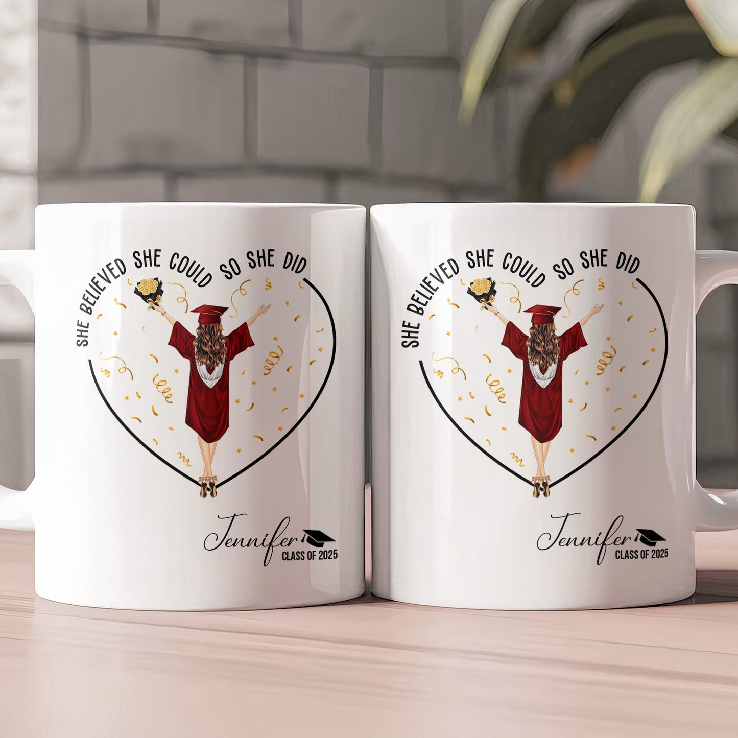 White ceramic mug with inspirational quote, ideal graduation gift for her