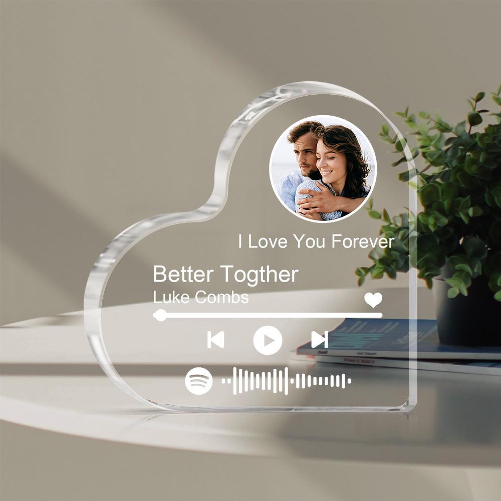 Personalized Clear Thick Acrylic Block Spotify Code Music Photo Heart - Shaped Frame Gift - GiftUpp