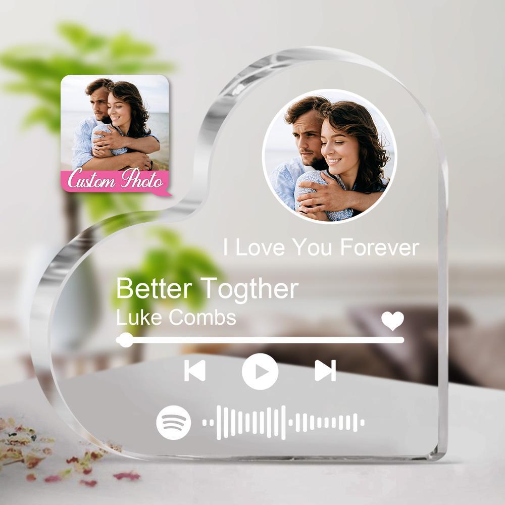 Personalized Clear Thick Acrylic Block Spotify Code Music Photo Heart - Shaped Frame Gift - GiftUpp