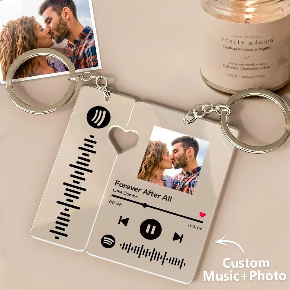 Custom Spotify Keychain With Picture Personalized Scannable Spotify Music Song Code Keychain For Couples Lover Boyfriend Gift - GiftUpp