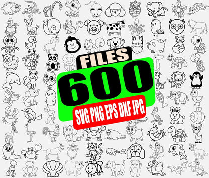 120 Animal Doodle SVG Bundle | Cute Safari & Farm Animal Clipart | Nursery Doodle SVG Files - GiftUpp