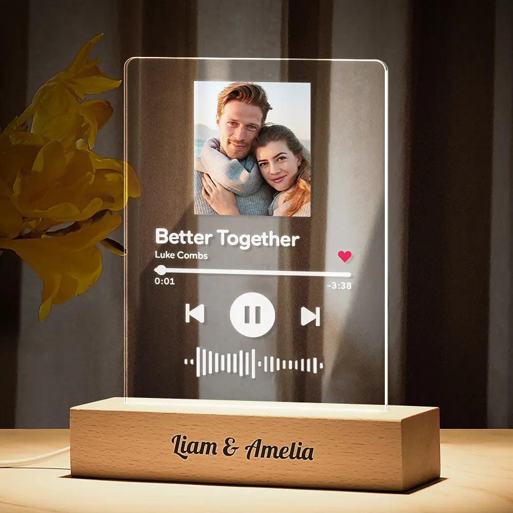 Personalized Scannable Song Plaque Photo Night Light With Engraved Wooden Base - GiftUpp