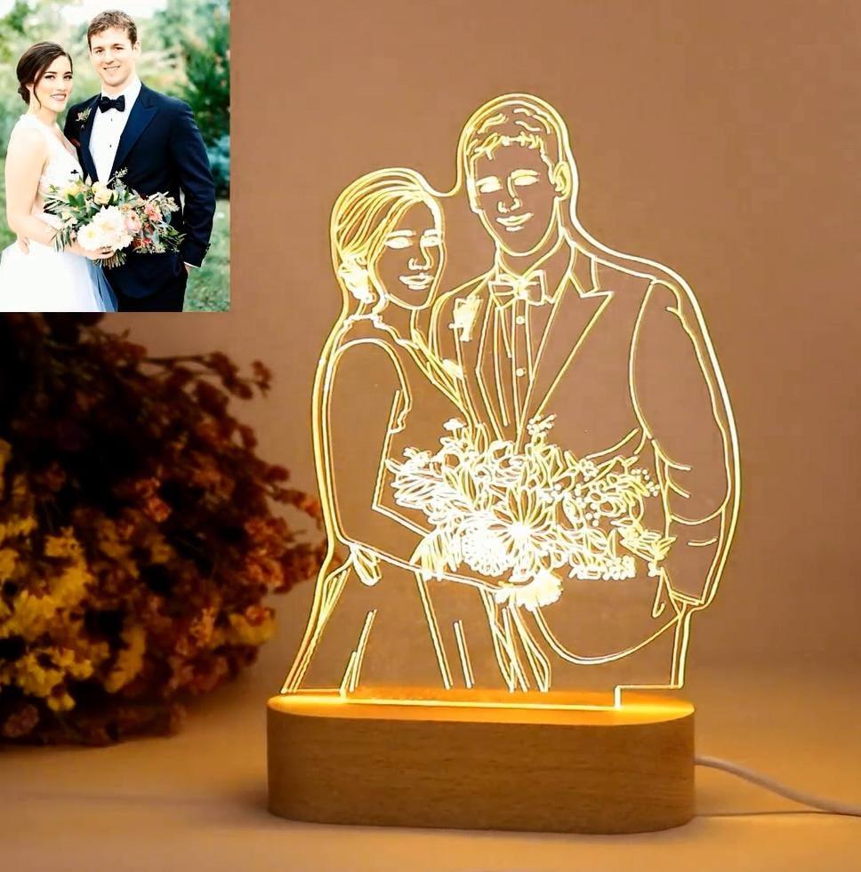 Custom Any Shape 3D Acrylic Lamp Picture Night Light With Engraved Wooden Base - GiftUpp