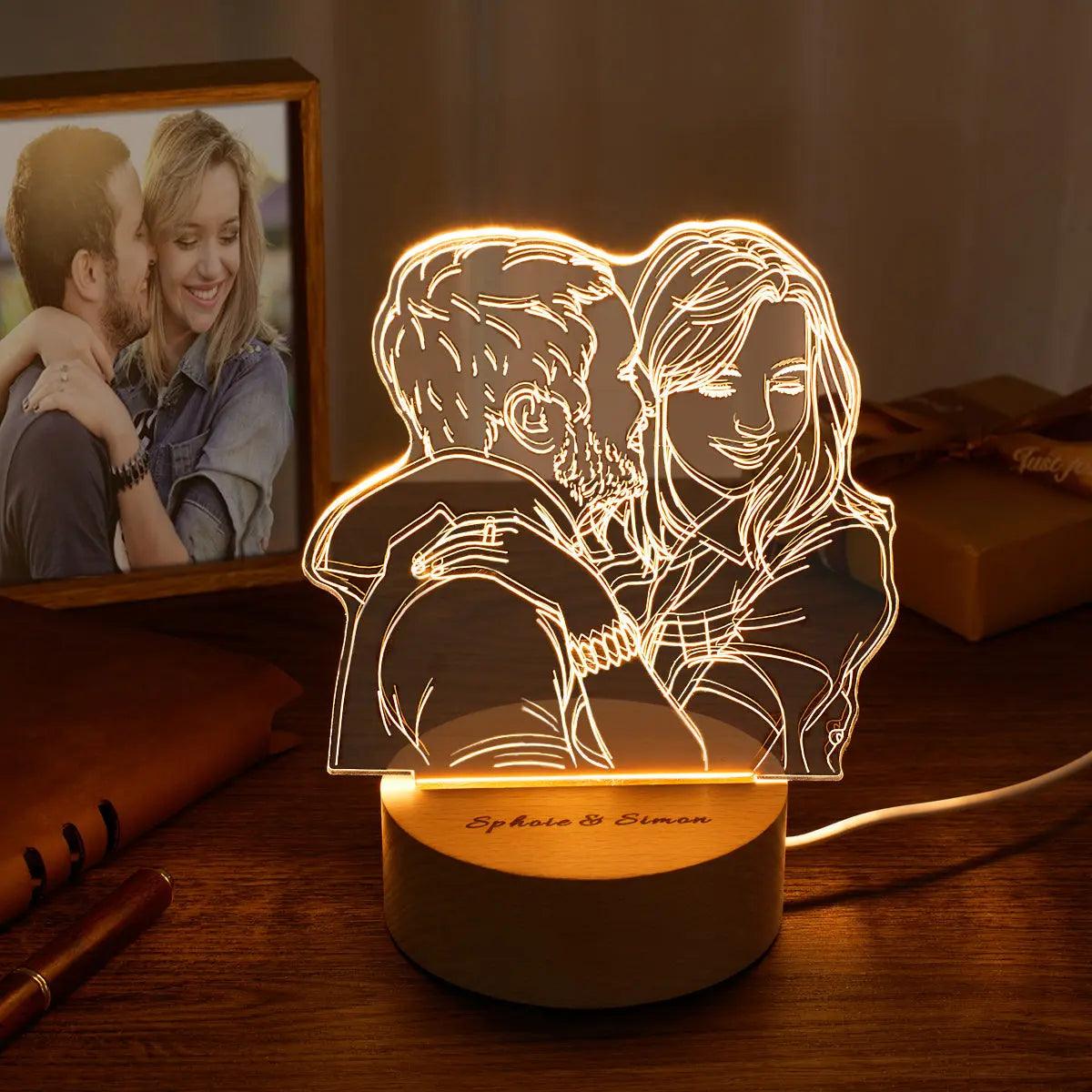 Custom Acrylic 3D Photo Lamp LED Night Lights With Wood Base - GiftUpp