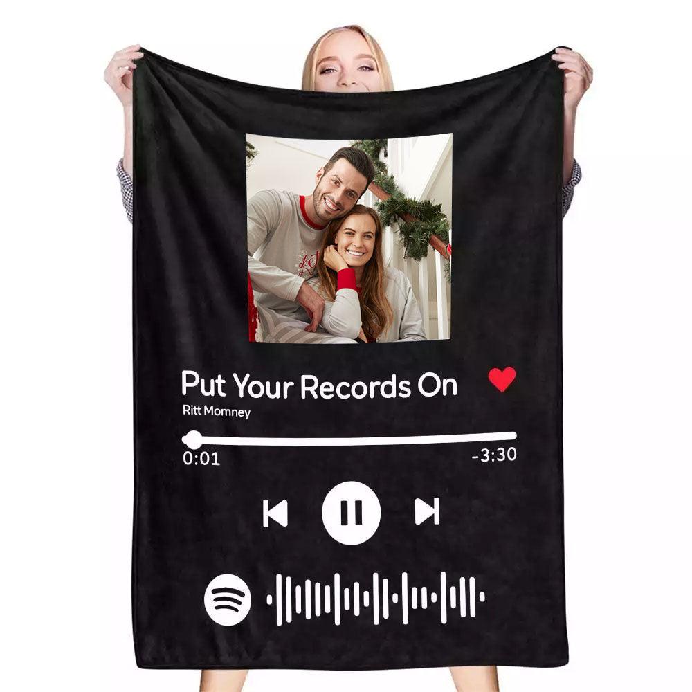 Scannable Music Code Photo Engraved Black Blanket with Package Gift for Couple - GiftUpp