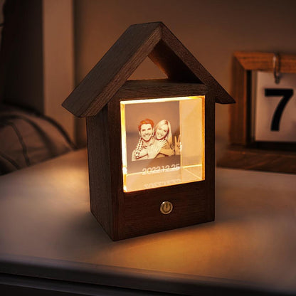 Custom 3D Crystal Photo Lamp Wooden House Night Light - GiftUpp