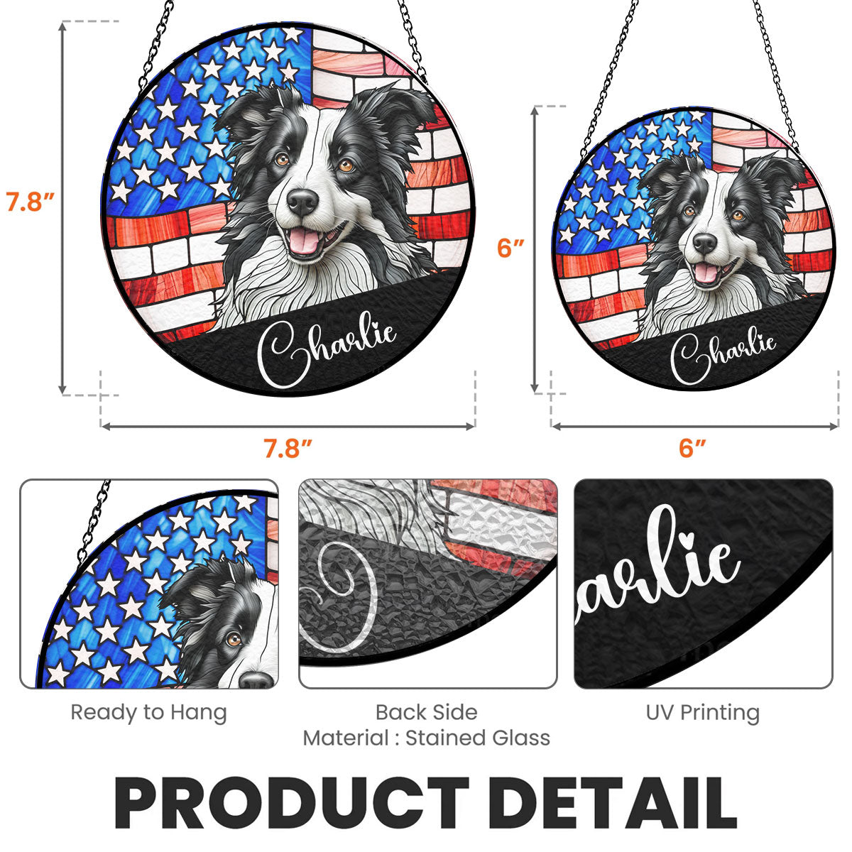 Portrait Dog America - Personalized Custom Window Hanging Suncatcher