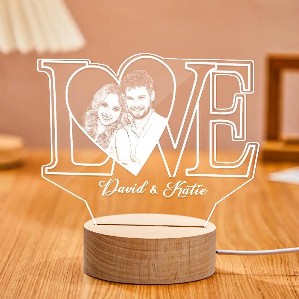 Personalized LOVE 3D Acrylic Night Light with Text & Photo - GiftUpp