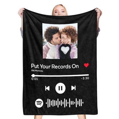 Scannable Music Code Photo Engraved Black Blanket with Package Gift for Couple - GiftUpp