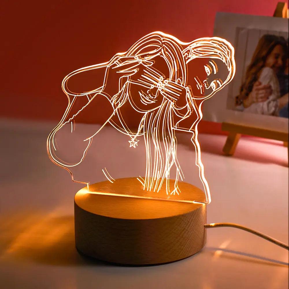 Custom Acrylic 3D Photo Lamp LED Night Lights With Wood Base - GiftUpp