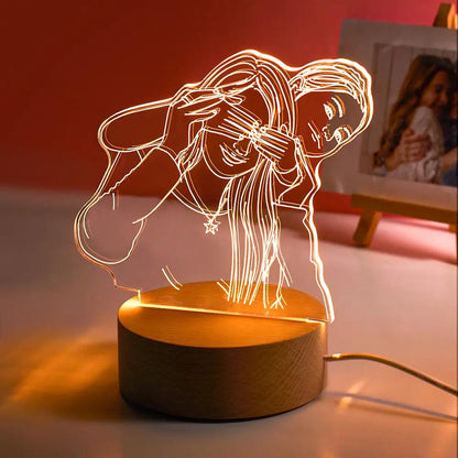 Custom Acrylic 3D Photo Lamp LED Night Lights With Wood Base - GiftUpp