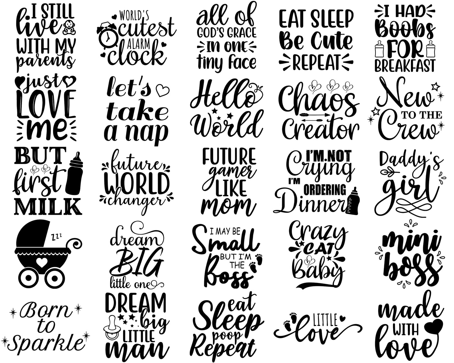 Baby Quotes SVG Bundle|Cute Baby Sayings|Nursery Quotes|Baby Shower Clipart|Cricut & Silhouette Compatible