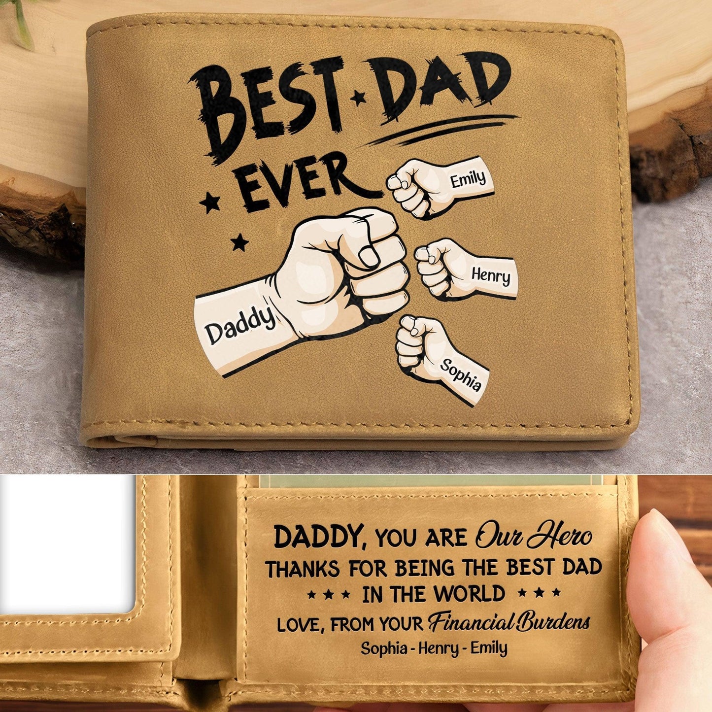 Best Dad Ever New Version - Personalized Leather Wallet - GiftUpp