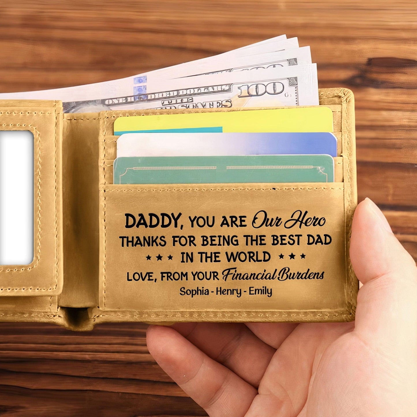 Best Dad Ever New Version - Personalized Leather Wallet - GiftUpp