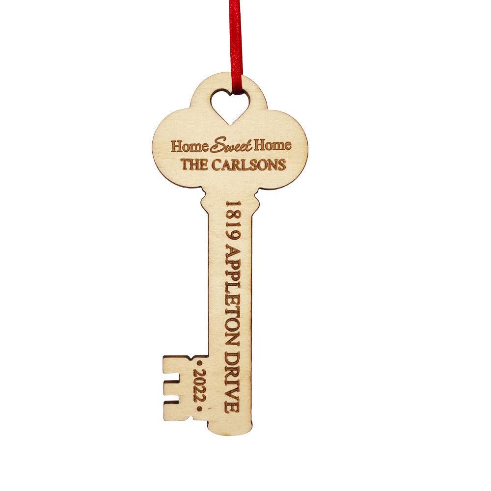 Personalized New Home Christmas Ornament Wooden Key Decoration for Housewarming Gift - GiftUpp