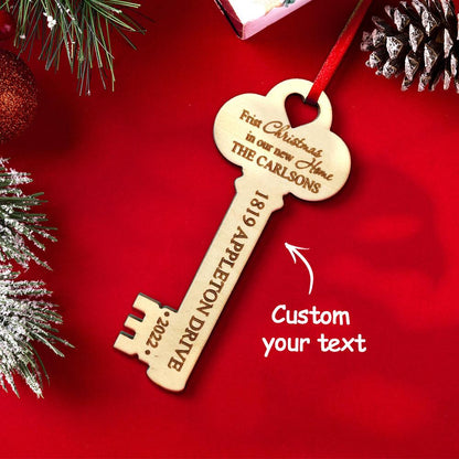 Personalized New Home Christmas Ornament Wooden Key Decoration for Housewarming Gift - GiftUpp