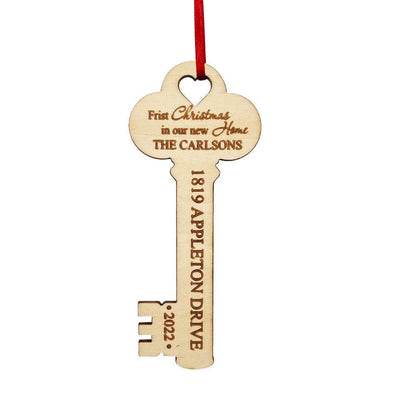 Personalized New Home Christmas Ornament Wooden Key Decoration for Housewarming Gift - GiftUpp