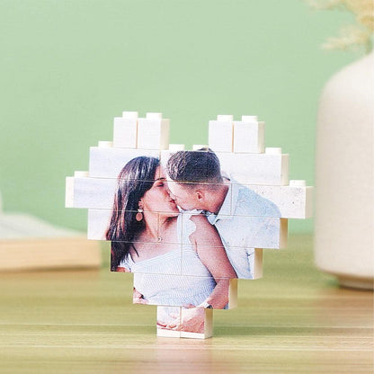 Custom Building Brick Heart Shaped Personalized Photo Block Puzzle - GiftUpp