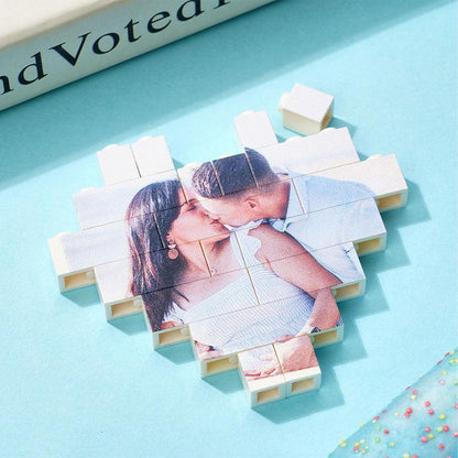 Custom Building Brick Heart Shaped Personalized Photo Block Puzzle - GiftUpp