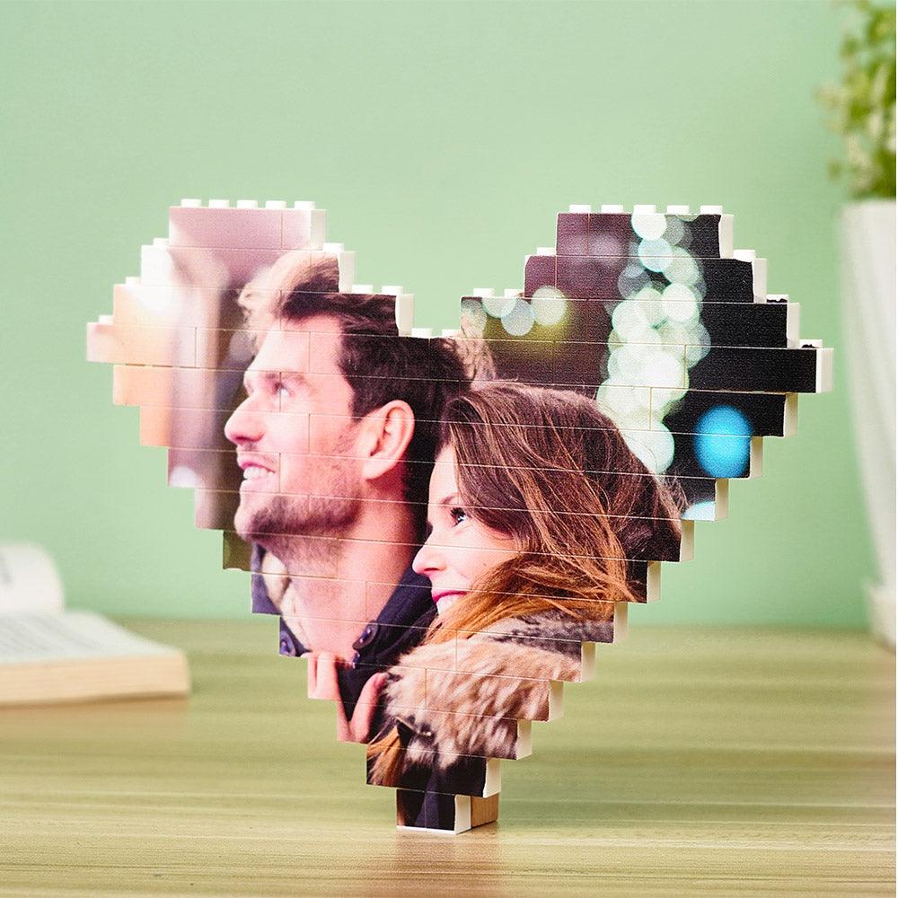 Custom Building Brick Heart Shaped Personalized Photo Block Puzzle - GiftUpp