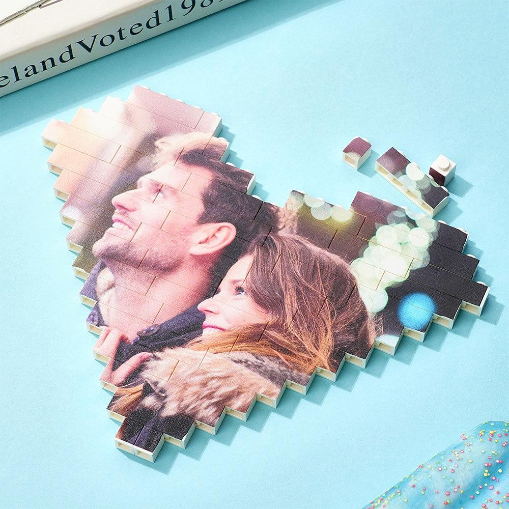 Custom Building Brick Heart Shaped Personalized Photo Block Puzzle - GiftUpp