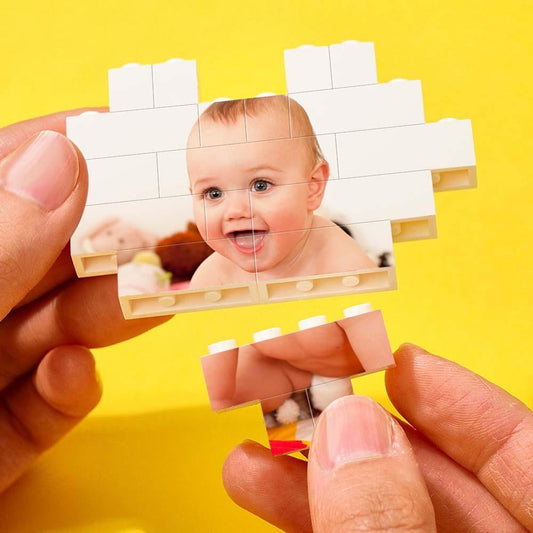 Custom Building Brick Personalized Heart Shaped Photo Block for Children's Day - GiftUpp