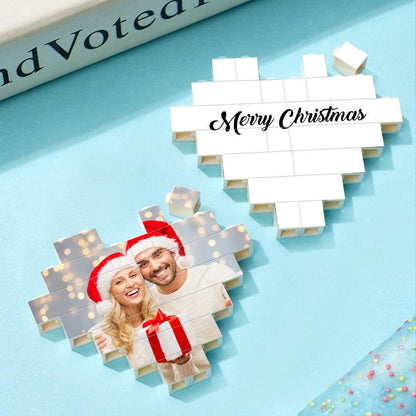 Custom Building Brick Personalized Heart Shaped Photo Block for Christmas - GiftUpp