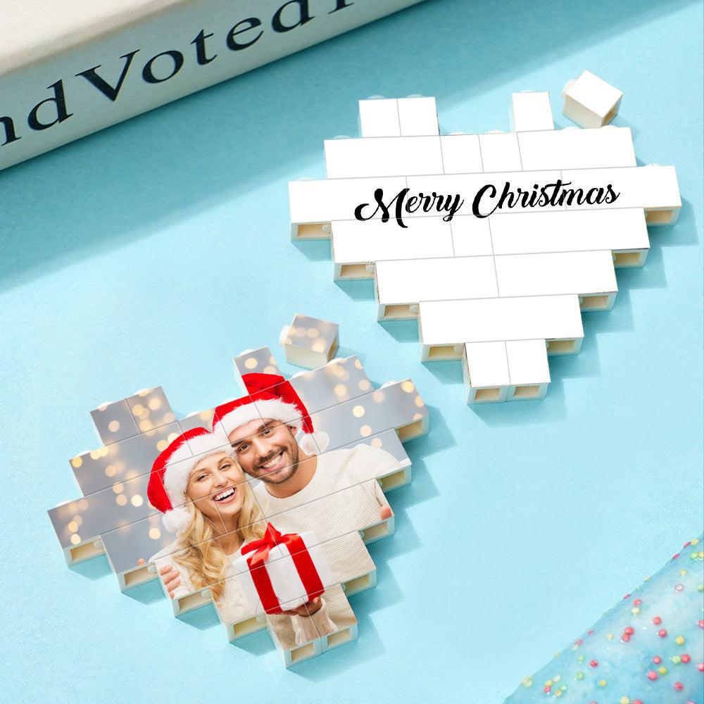 Custom Building Brick Personalized Heart Shaped Photo Block for Christmas - GiftUpp