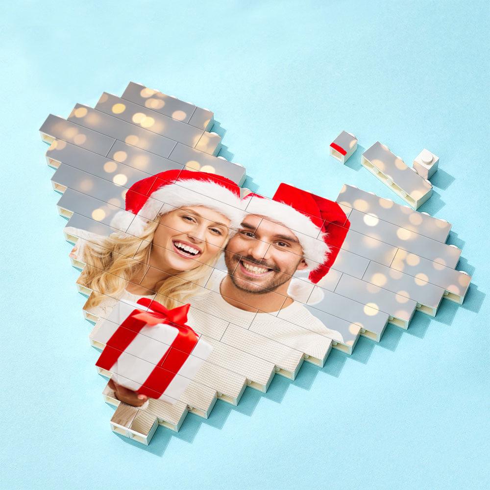 Custom Building Brick Personalized Heart Shaped Photo Block for Christmas - GiftUpp