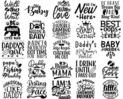 Baby Quotes SVG Bundle|Cute Baby Sayings|Nursery Quotes|Baby Shower Clipart|Cricut & Silhouette Compatible