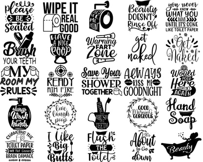 Bathroom Humor SVG Bundle | Funny Bathroom Quotes | Bathroom Sign SVG | Cricut & Silhouette Compatible