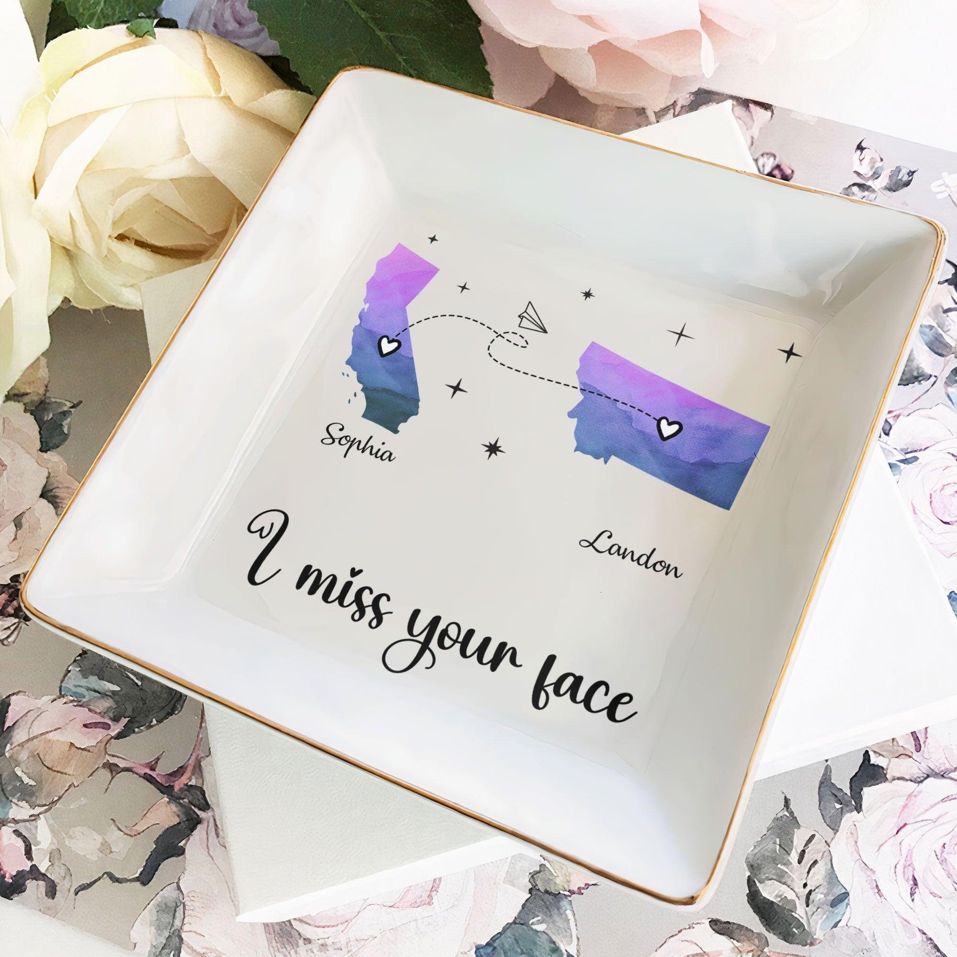 I Miss Your Face - Custom Multiple States - Personalized Jewelry Dish - GiftUpp