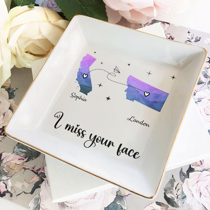 I Miss Your Face - Custom Multiple States - Personalized Jewelry Dish - GiftUpp