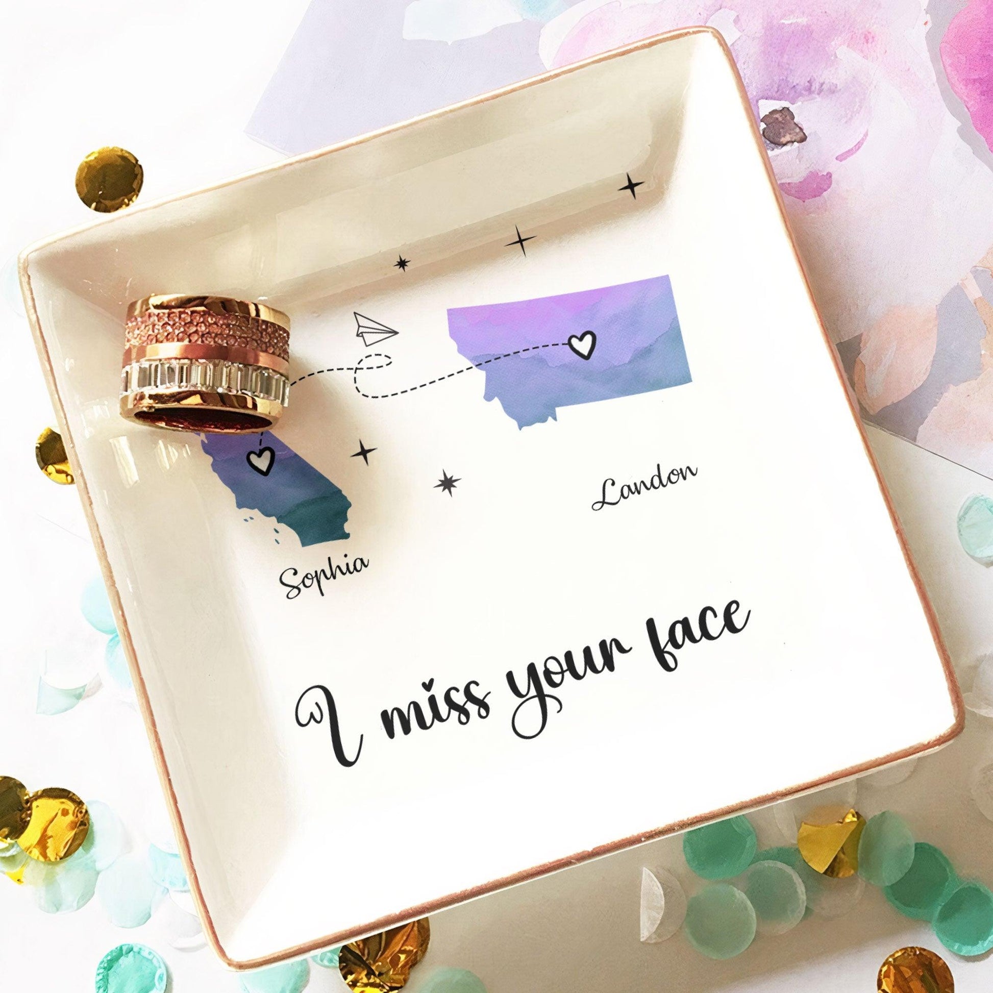 I Miss Your Face - Custom Multiple States - Personalized Jewelry Dish - GiftUpp