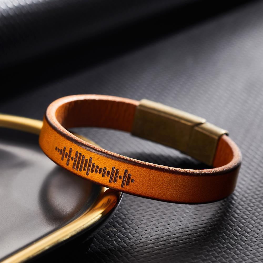 Custom Engraved Music Code PU Leather Bracelet with Strong Magnetic Clasp - GiftUpp