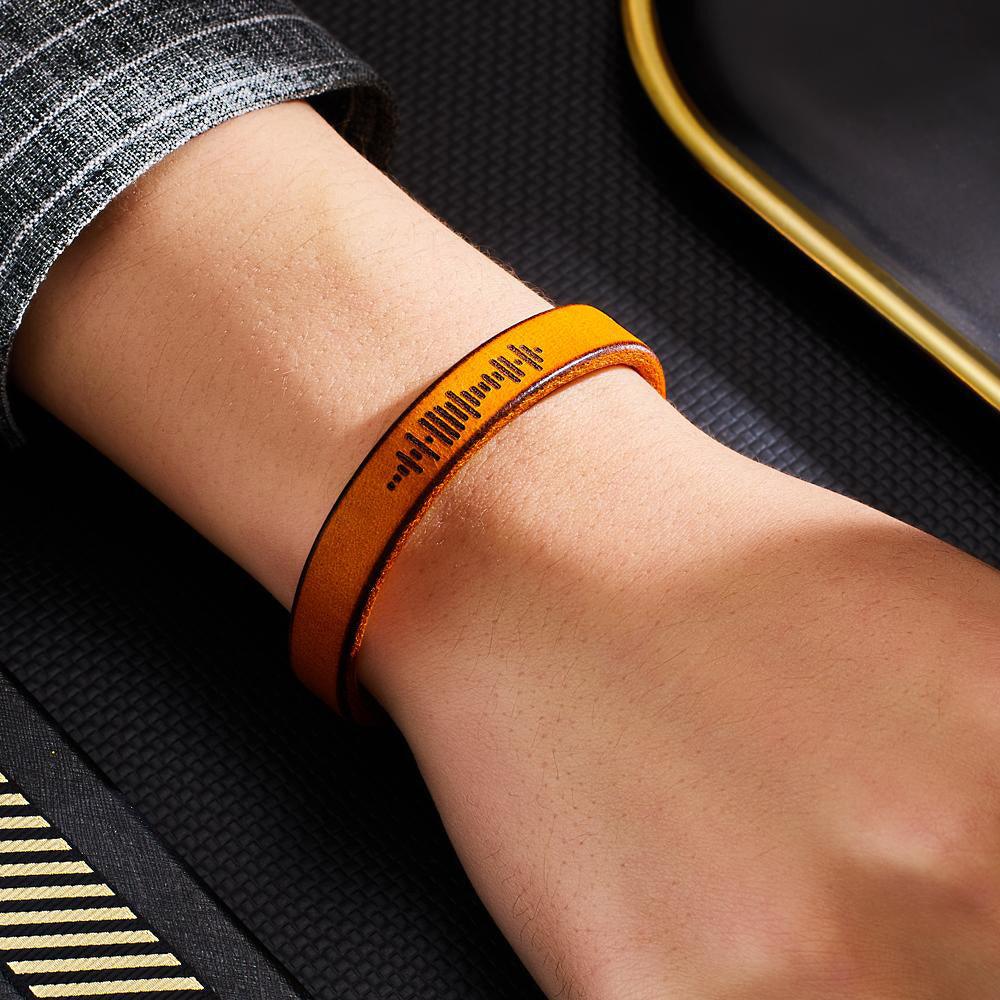 Custom Engraved Music Code PU Leather Bracelet with Strong Magnetic Clasp - GiftUpp