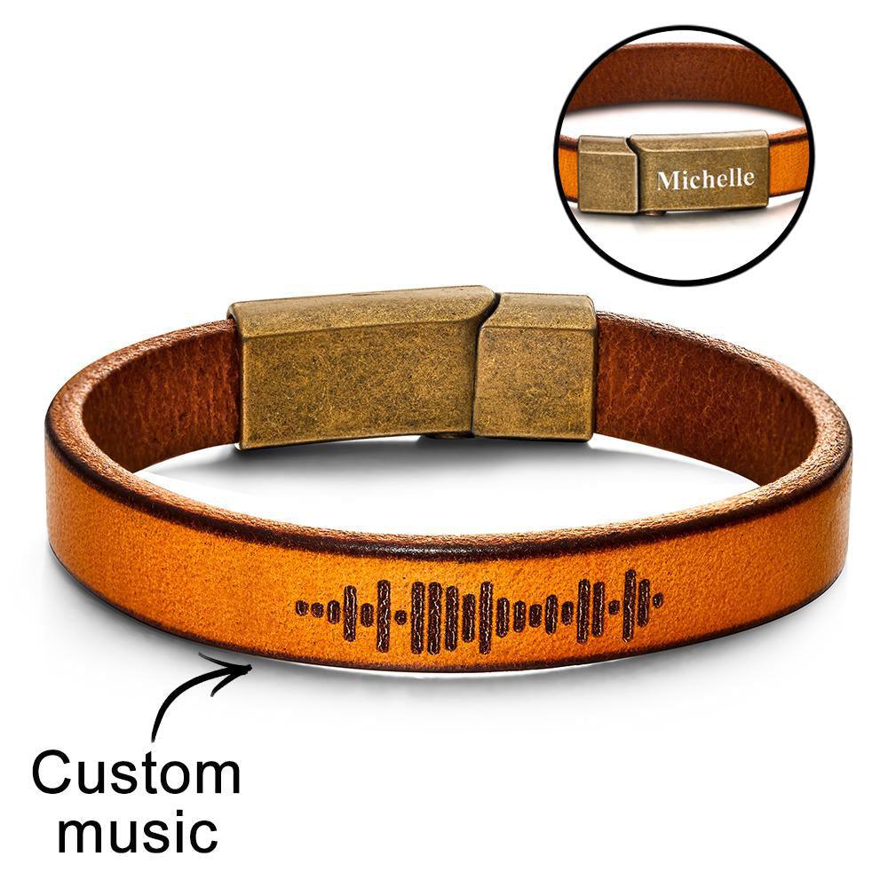 Custom Engraved Music Code PU Leather Bracelet with Strong Magnetic Clasp - GiftUpp