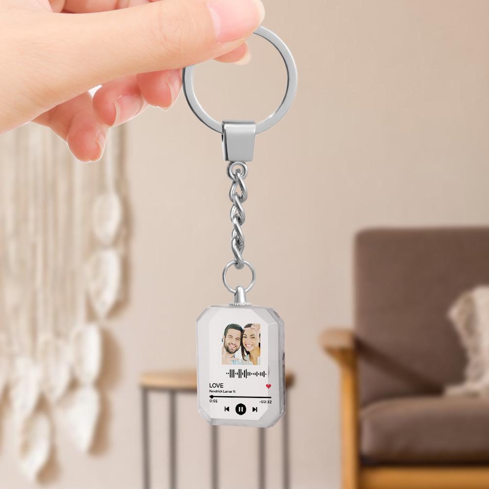 Personalised Keychains Crystal Picture Frame Scannable Code Keychain - GiftUpp