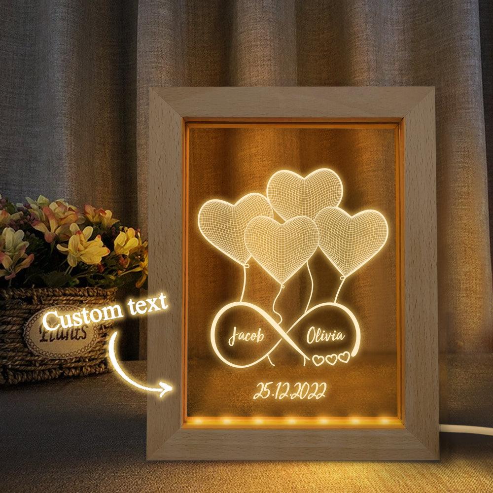 Custom Infinity Night Light Personalized Name 3D Heart Wooden Frame Lamp - GiftUpp