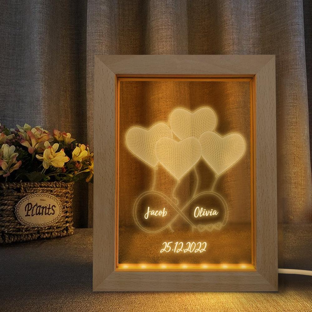 Custom Infinity Night Light Personalized Name 3D Heart Wooden Frame Lamp - GiftUpp