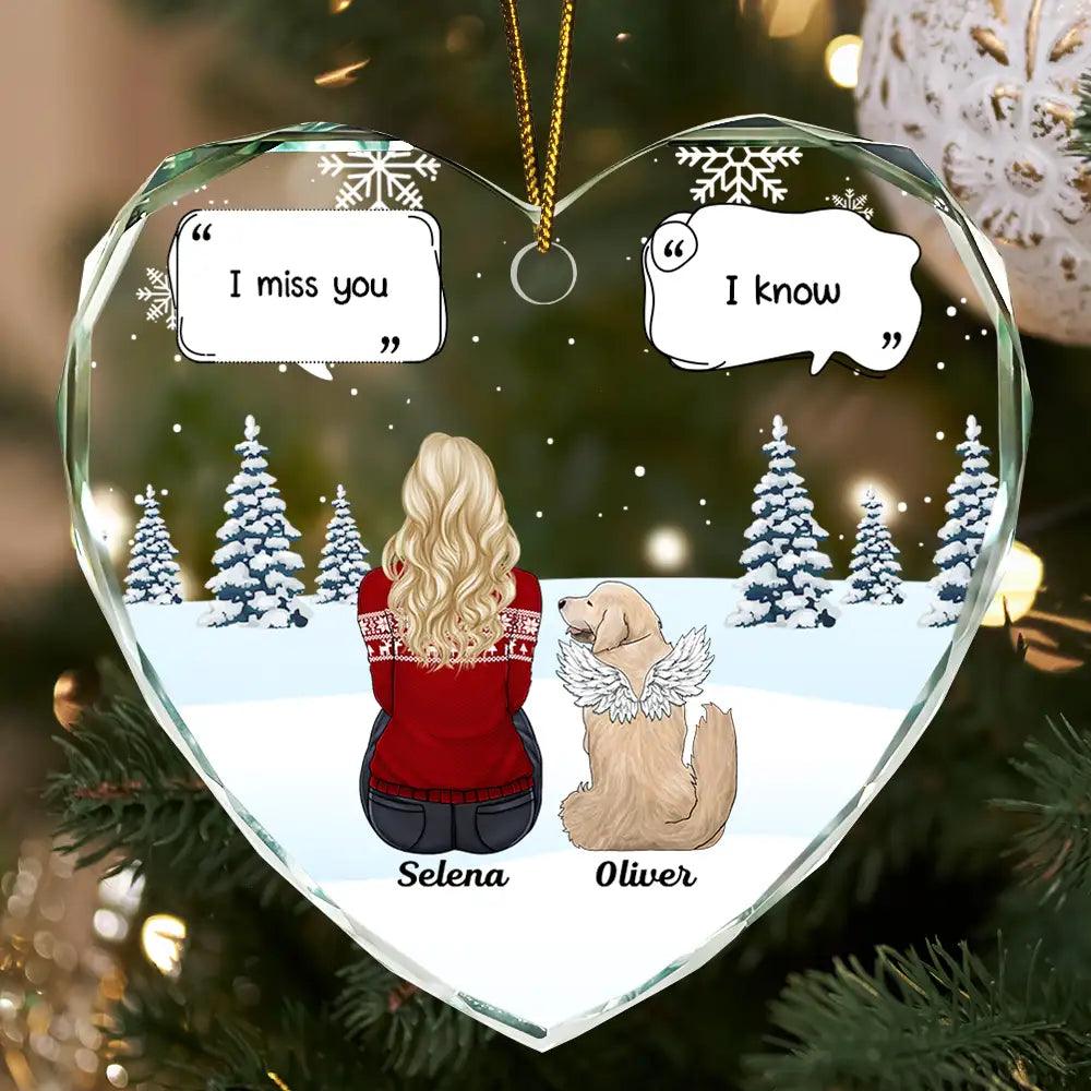 I Miss You Memorial Dog Cat - Personalized Heart Shaped Glass Ornament - GiftUpp