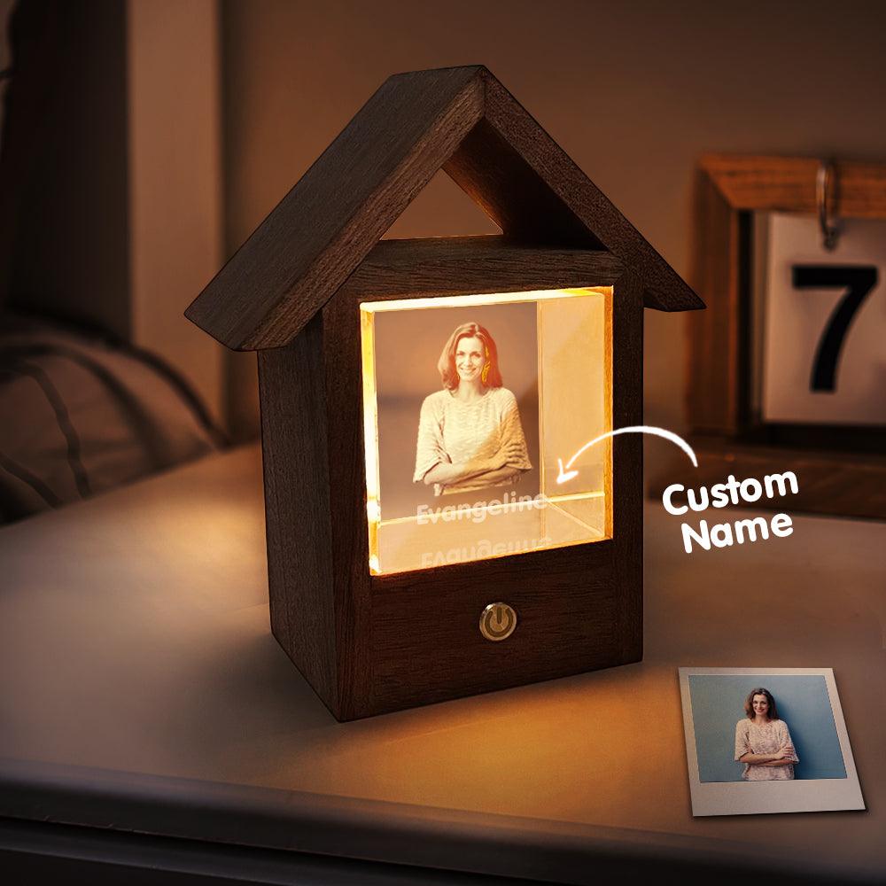 Custom 3D Crystal Photo Lamp Wooden House Night Light - GiftUpp