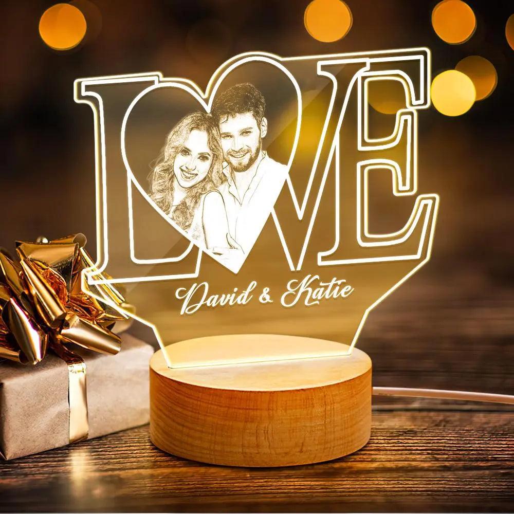 Personalized LOVE 3D Acrylic Night Light with Text & Photo - GiftUpp