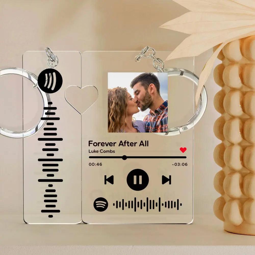 Custom Spotify Keychain With Picture Personalized Scannable Spotify Music Song Code Keychain For Couples Lover Boyfriend Gift - GiftUpp