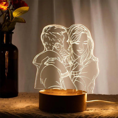 Custom Acrylic 3D Photo Lamp LED Night Lights With Wood Base - GiftUpp