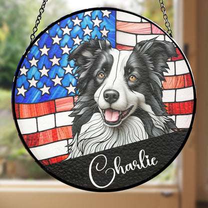 Portrait Dog America - Personalized Custom Window Hanging Suncatcher