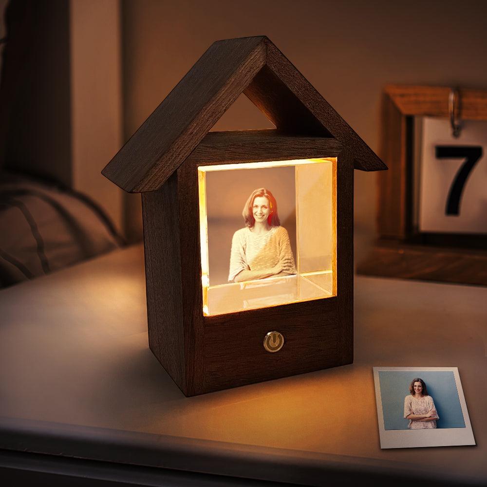 Custom 3D Crystal Photo Lamp Wooden House Night Light - GiftUpp